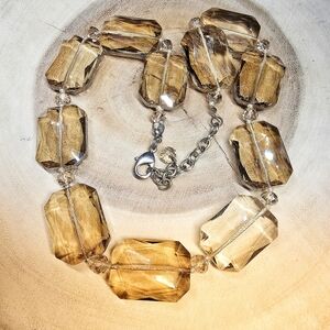 Leslie Danzig large chunky faceted smoky crystal necklace. 